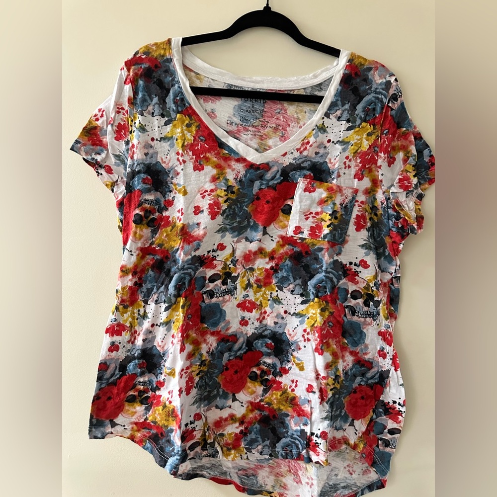 Torrid Red and Yellow Floral Skull Women's Tee